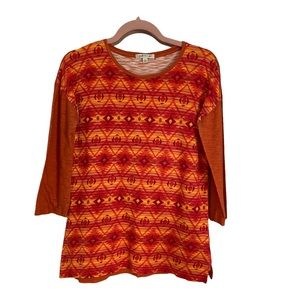 Orvis lightweight 3/4 sleeve tee. Native American print warm colors